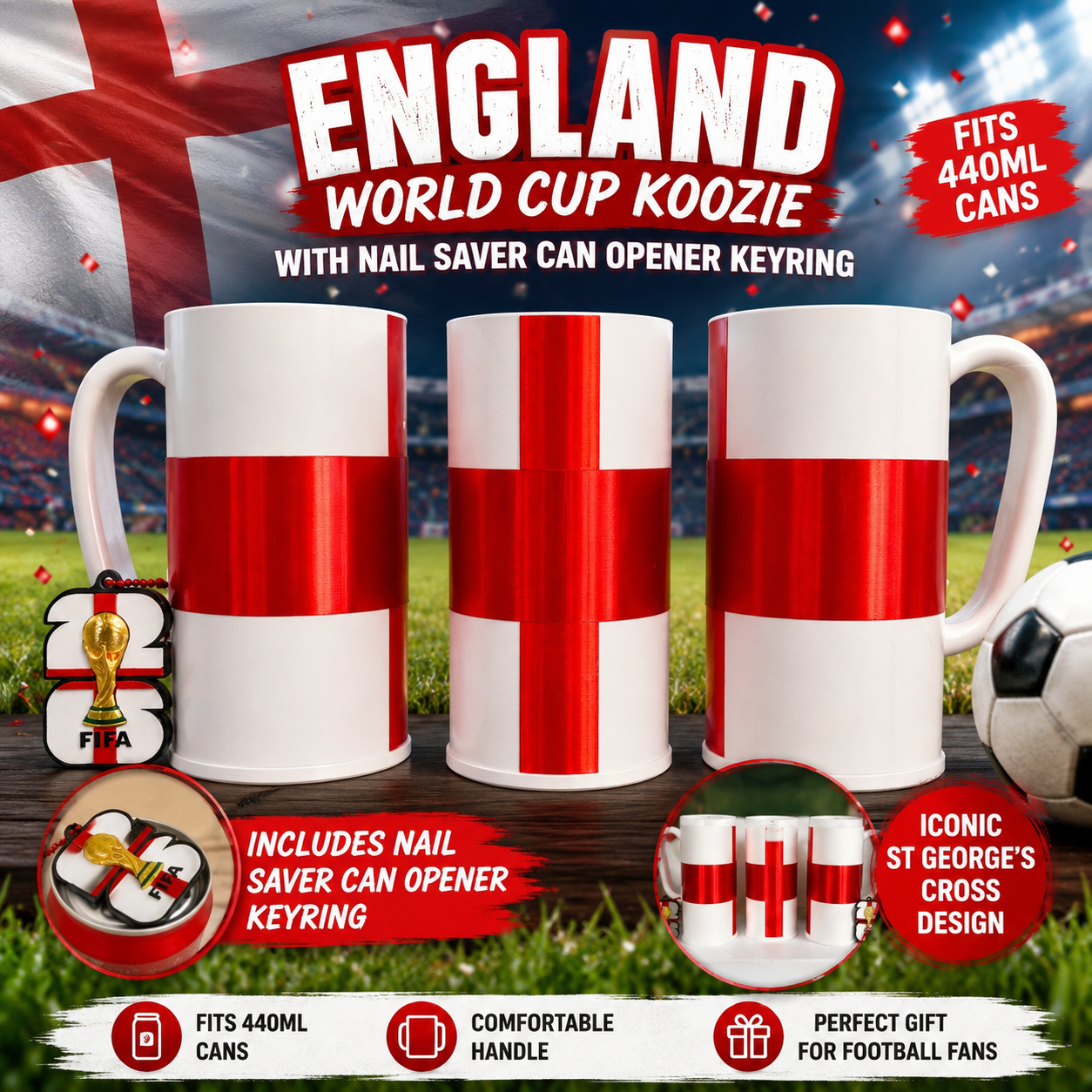 England Flag Beer Koozie & Nail Saver can opener Set