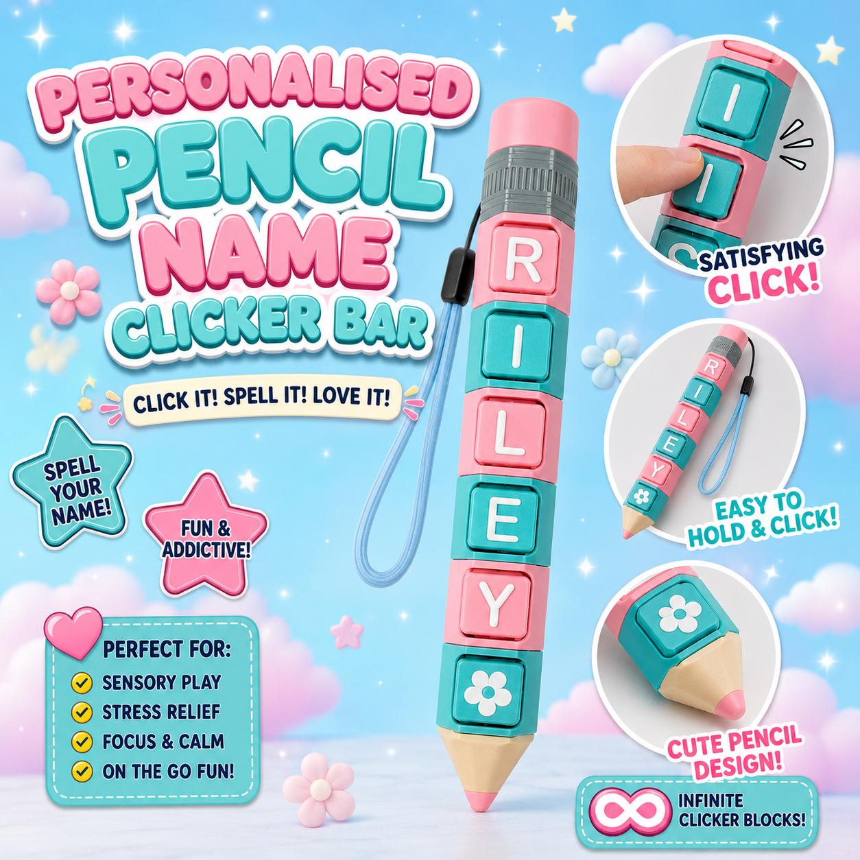 Personalised Pencil Name Clicker Bar