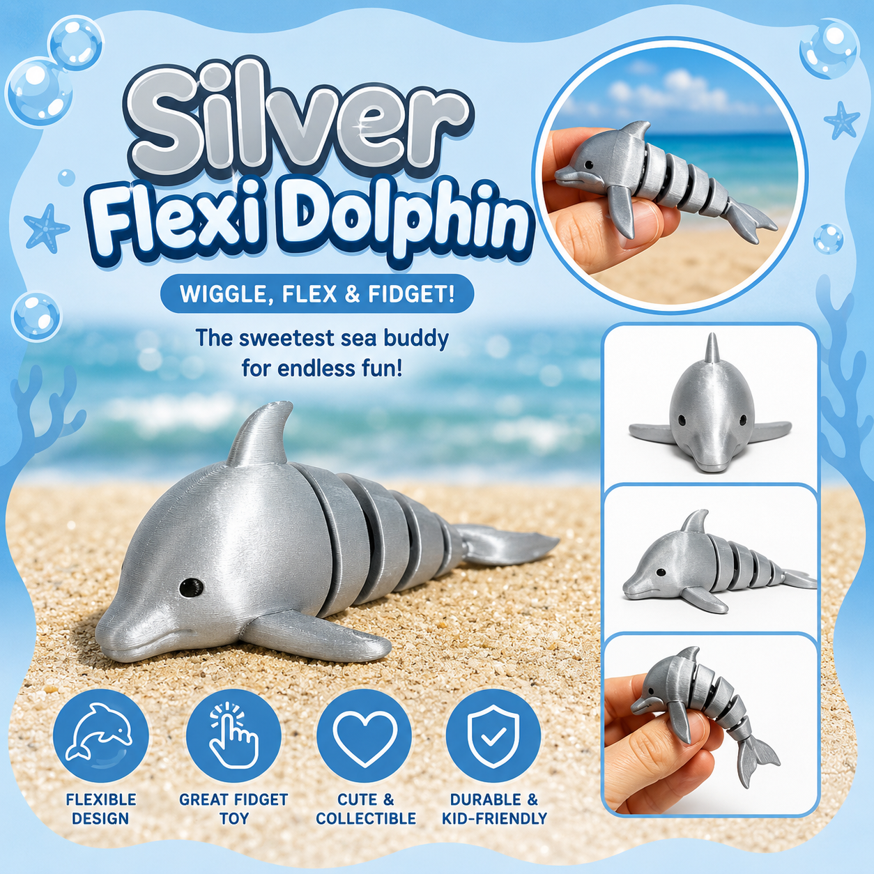 Silver Flexi Dolphin Fidget