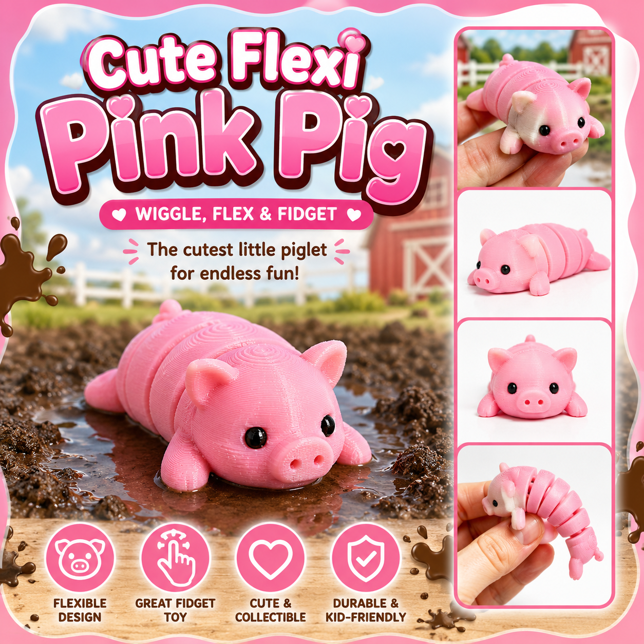 Cute Flexi Pink Pig Fidget