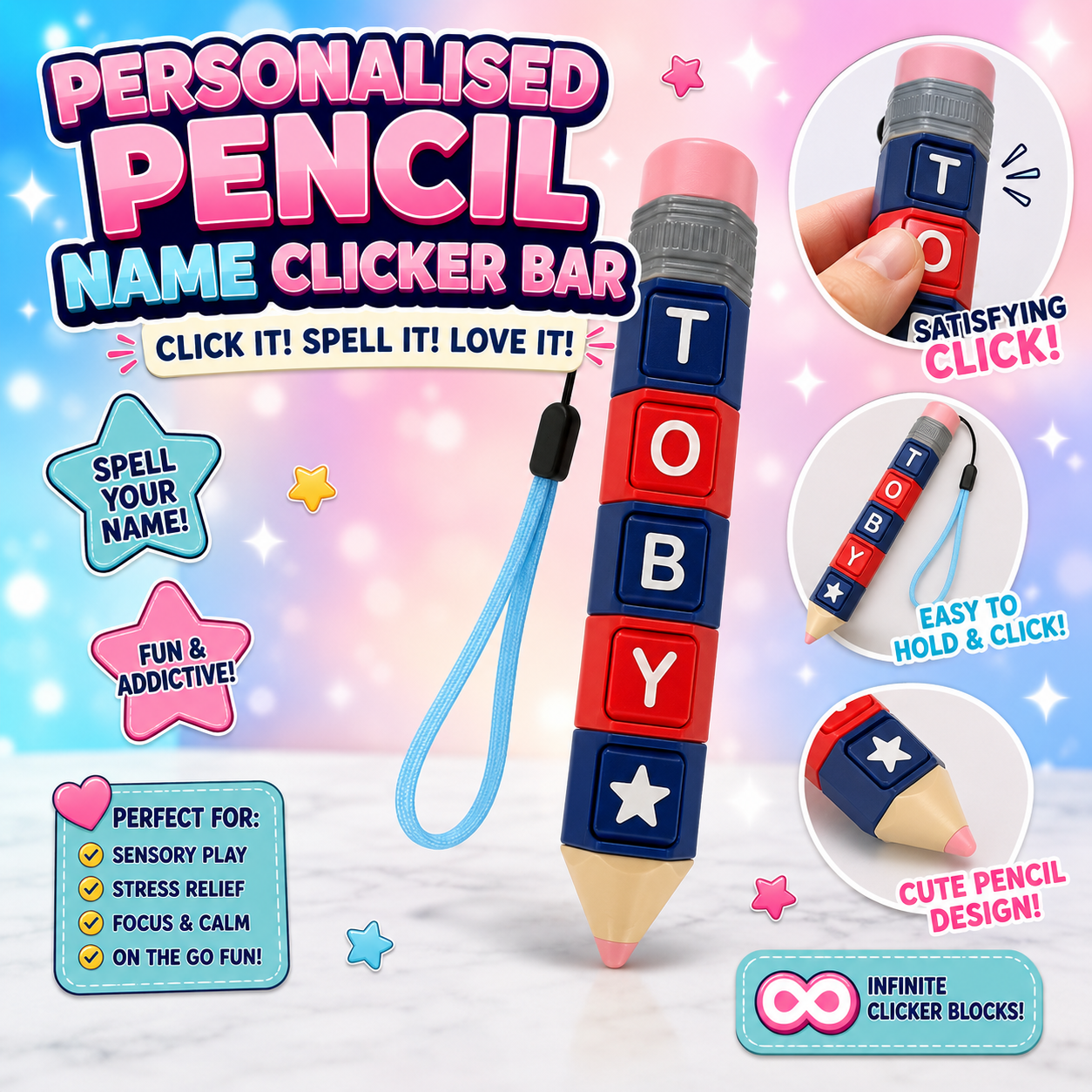 Personalised Pencil Name Clicker Bar