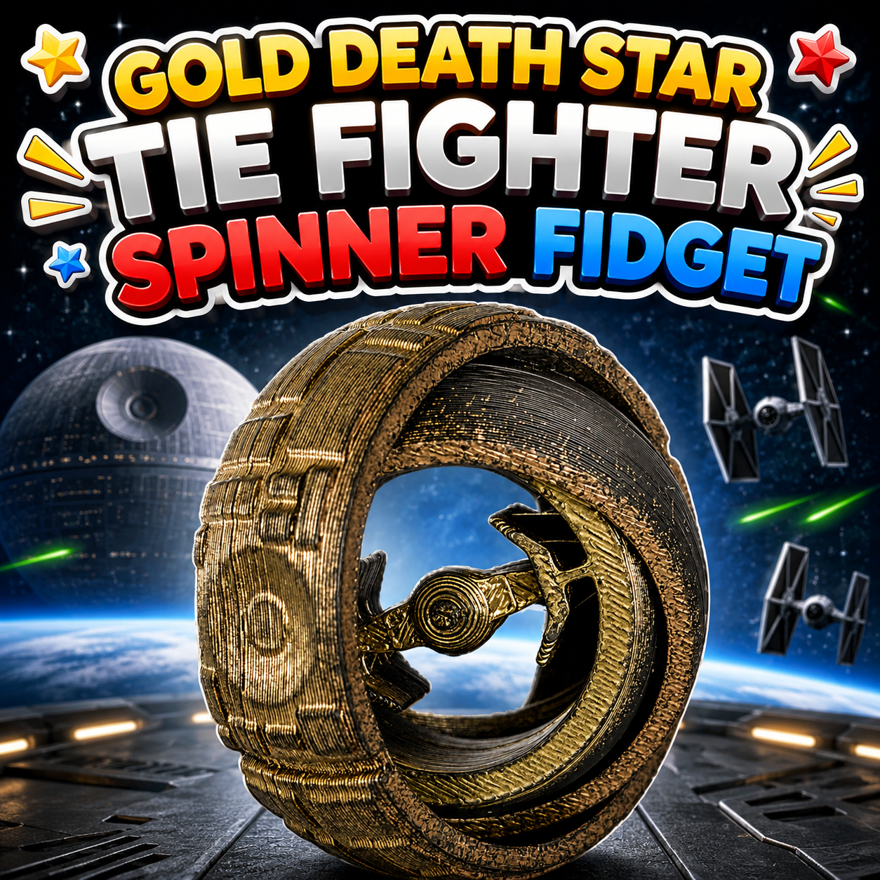 Gold Death Star Tie Fighter Spinner Fidget