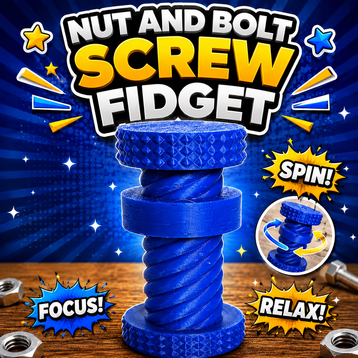 Large Nut and Bolt Screw Fidget