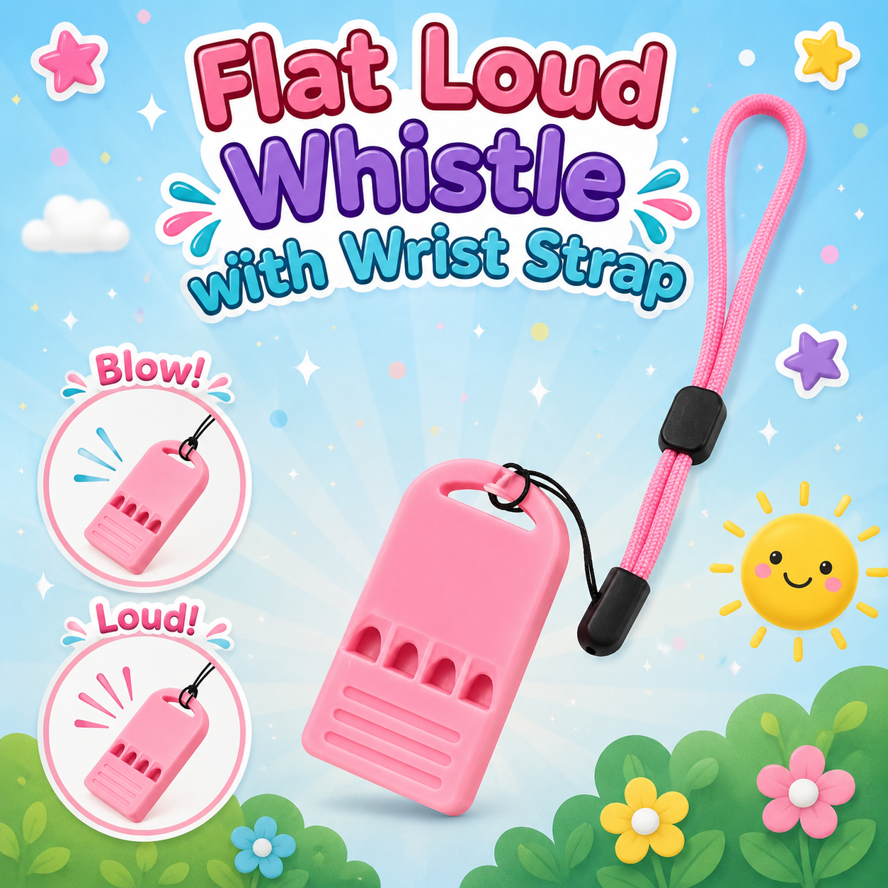 Flat Loud Whistle with Wrist Strap