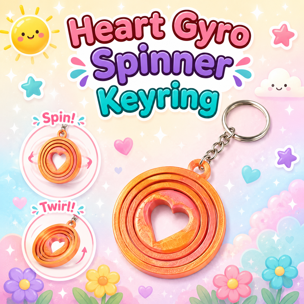 Heart Gyro Spinner Keyring
