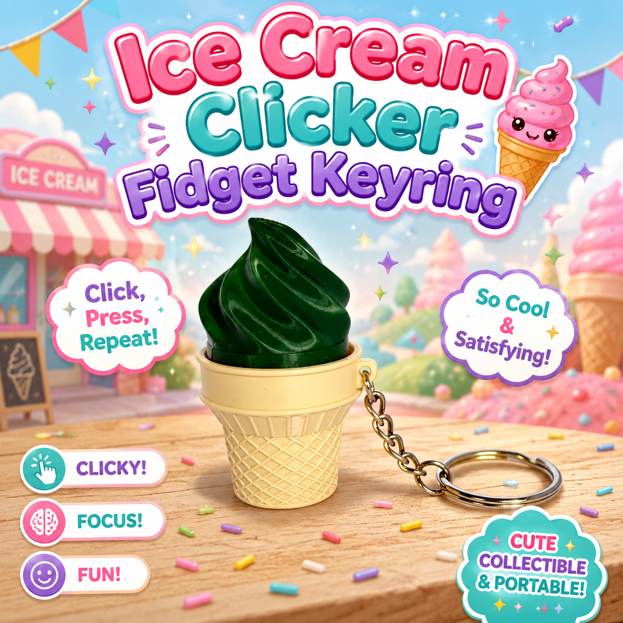 Ice Cream Clicker Keyring