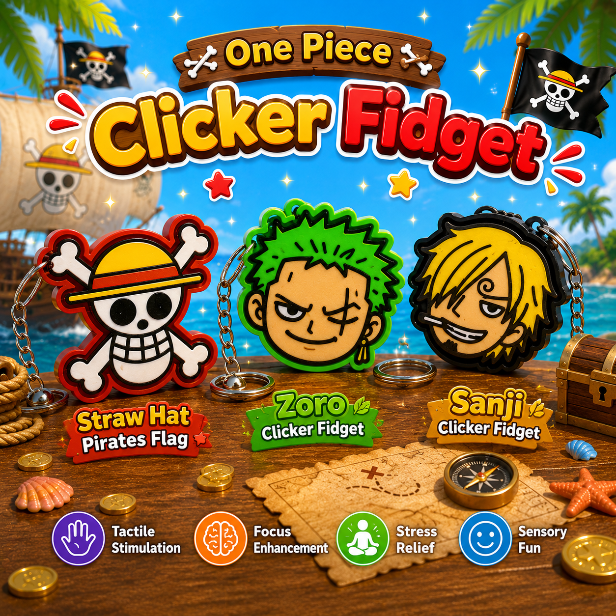 One Piece Clicker Keyring