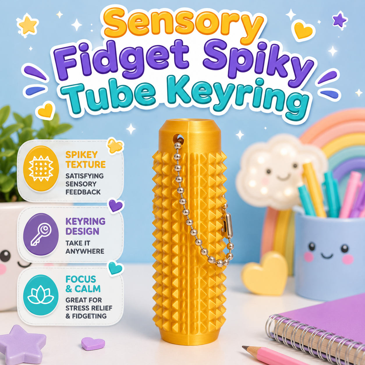 Small Sensory Fidget Spiky Tube Keyring